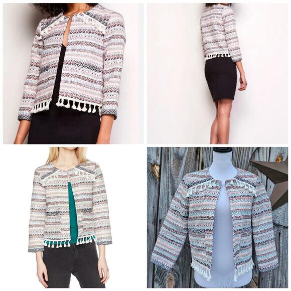 Fringe Tassel Trim Jacket JACK BB Dakota Blazer Size M Embroidered Stripe EUC - Picture 1 of 9